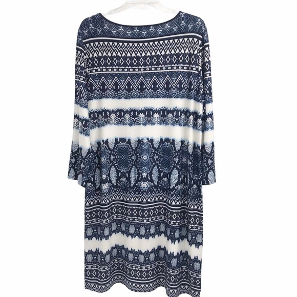 Studio By Tiana B Womens Size Plus 2XL Blue Printed 3/4 Sleeve Pullover Dress - Picture 4 of 5